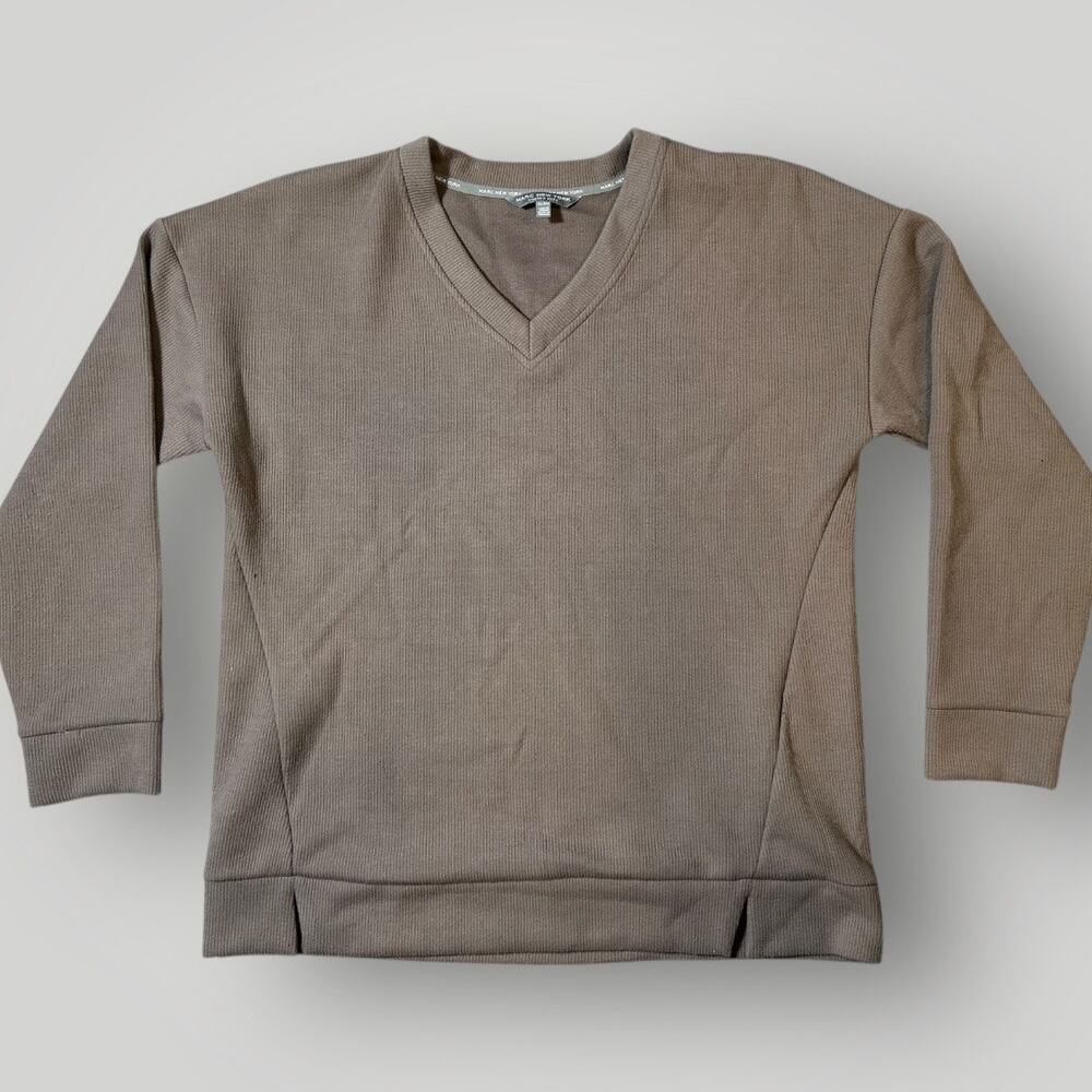 Marc New York Andre Ribbed V-Neck Long Sleeve Knit Top Womens XL Brown M05